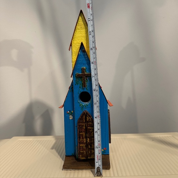 Colorful Decorative Church Birdhouse – Hand-Painted, 12" Tall - Picture 7 of 7
